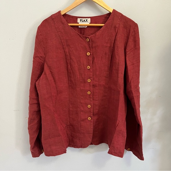 Flax Women's Deep Red Button-Down Blouse Cardigan M - Picture 1 of 6